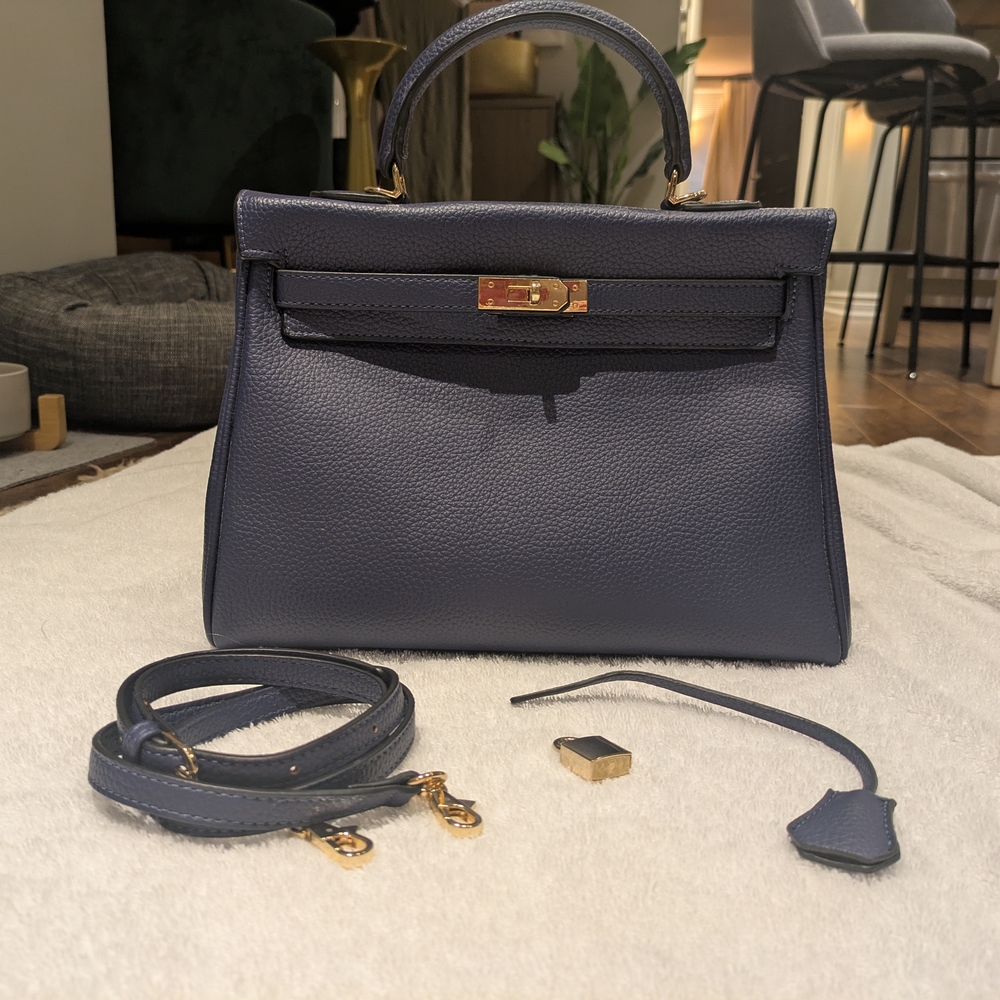 Elegant Navy Blue Leather Handbag